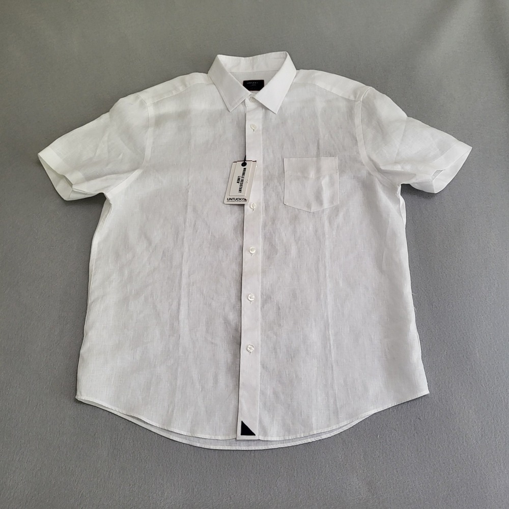 NWT UNTUCKit Cameron Short Sleeve Button Down Shirt 100% Linen Men's L White